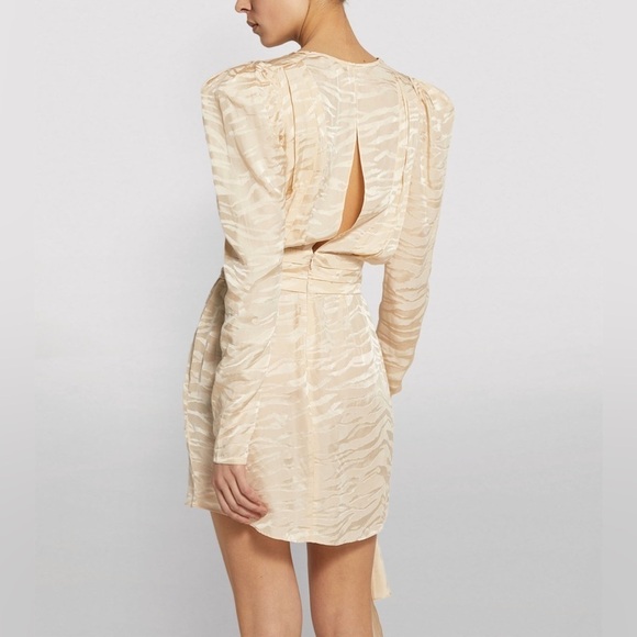 NWT Ronny Kobo Lillian Tapioca Zebra Silk Blend Puff Sleeve Mini Dress Size XS - Picture 3 of 17